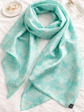 Lladro 100% Silk Turquoise and White Butterfly Print Scarf